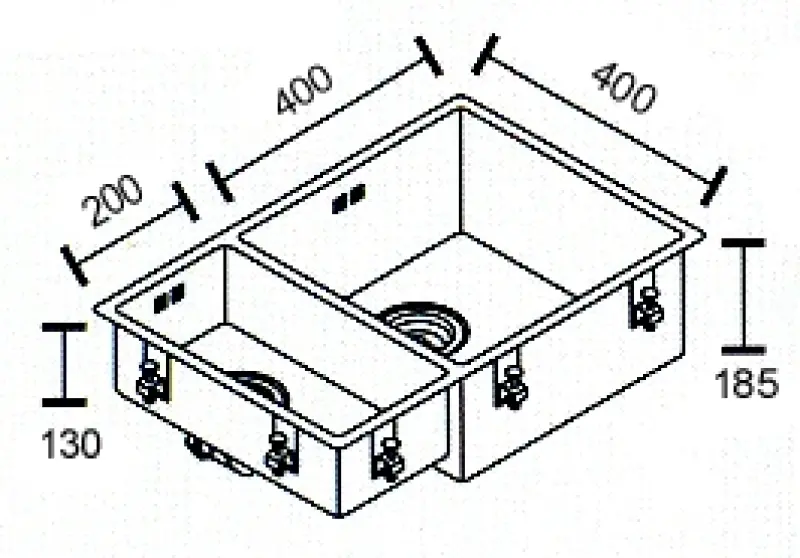 ABK Bingara grote anderhalve 1,5 rvs spoelbak 20x40+40x40 cm vlakinbouw onderbouw en opbouw BIN2040FVI