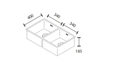 ABK Bingara dubbele rvs spoelbak 34x40+34x40 cm vlakinbouw onderbouw en opbouw BIN3434FVI
