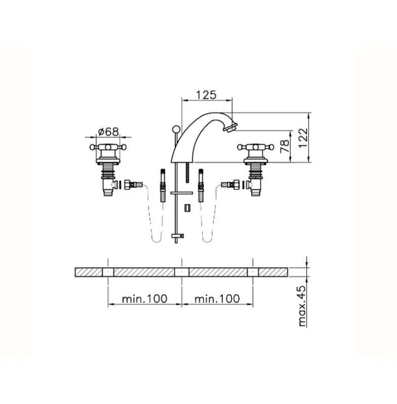 Huber Victorian 3 gats wastafelkraan Brons VT00101027