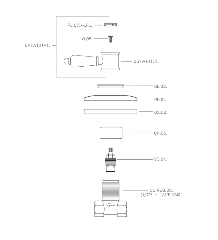 Huber Victorian inbouw Stopkraan RVS VT0003102A