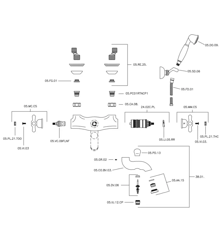Huber Croisette Badthermostaatkraan met handdoucheset Brons CSD2701027