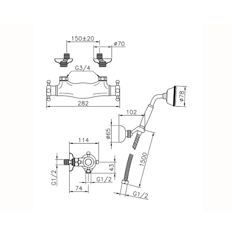 Huber Victorian Thermostatische Douchekraan met handdouche Brons VTD0101027