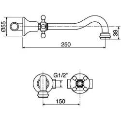 Nostalgische muur fonteinkraan rvs D2075SRVS