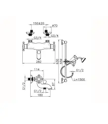 Huber Victorian Thermostatische Badkraan met douchegarnituur Brons VTS2701027