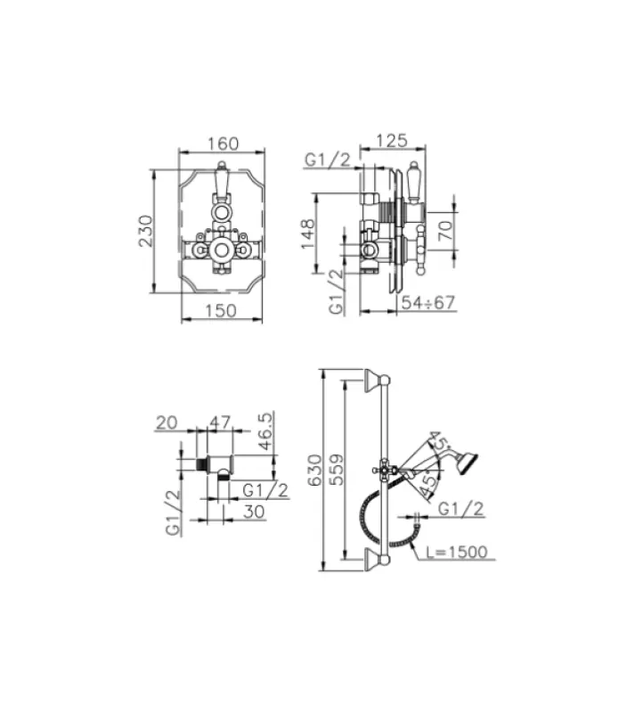 Huber Victorian Thermostatische Inbouw Doucheset met glijstangset Chroom 910.VT01H.CR