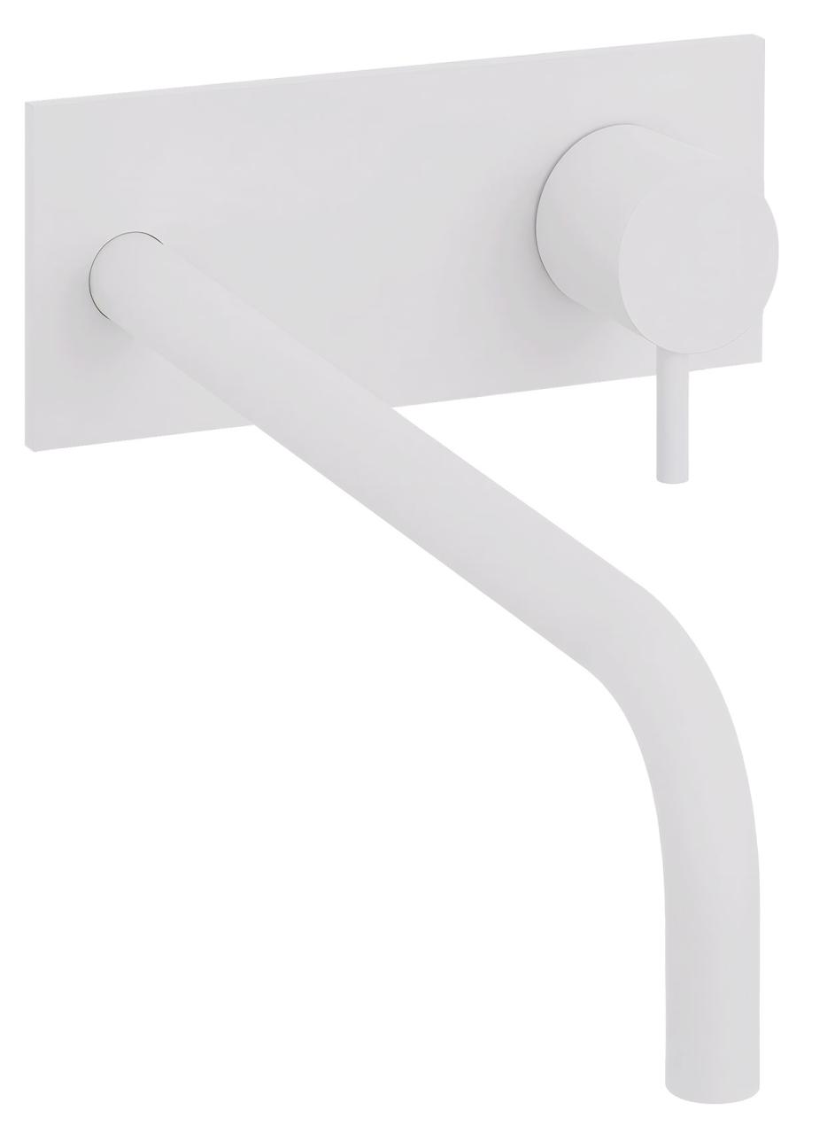 Waterevolution Flow inbouw wastafelkraan met afdekplaat mat wit met uitloop 25cm T1161BBR-25