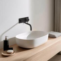 Waterevolution Flow inbouw wastafelkraan met afdekplaat mat zwart met uitloop 25cm T1161BPR-25