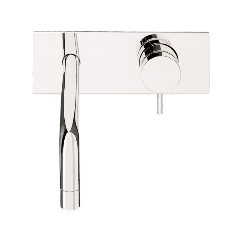 Waterevolution Flow inbouw wastafelkraan met afdekplaat mat zwart met uitloop 25cm T1161BPR-25