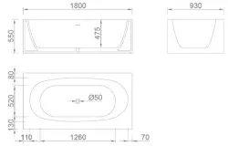Solid-S Recto solid surface vrijstaand ligbad corian L180xB93xH55cm mat wit laatste voorraaad