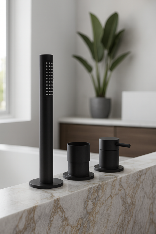 Waterevolution Flow 3-gats Badmengkraan voor Badrandmontage Mat Zwart T138SBPR