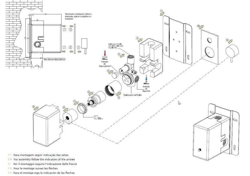 Waterevolution Flow inbouw doucheset mat zwart met thermostaat regendouche en handdouche 1208846402
