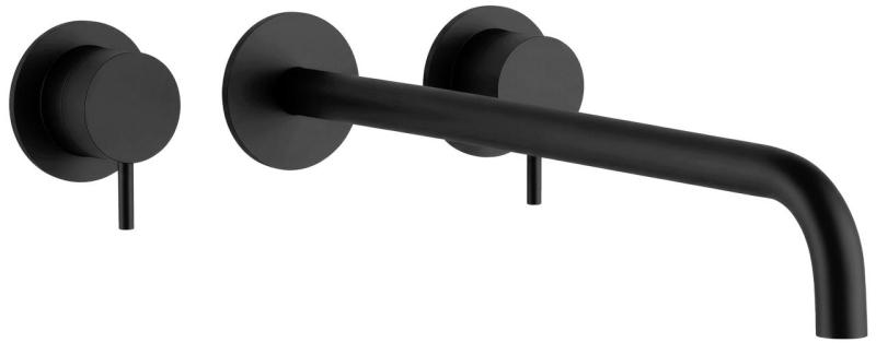 Waterevolution Flow 3-gats Inbouw Wastafelkraan Mat Zwart met uitloop 25 cm T1163FPR-25