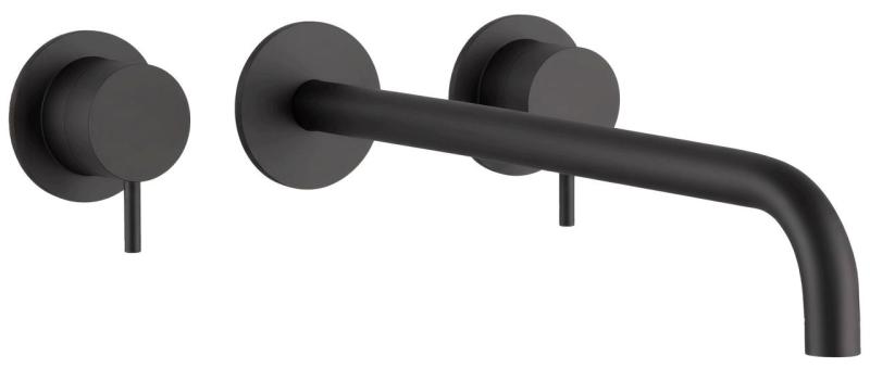 Waterevolution Flow 3-gats Inbouw Wastafelkraan Mat Zwart met uitloop 21 cm T1163FPR-21
