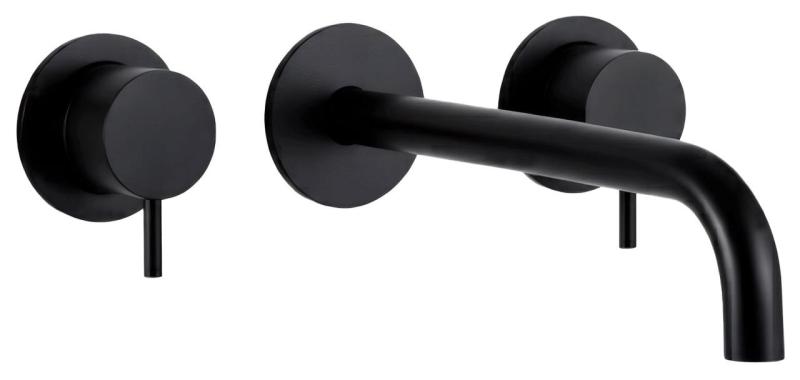 Waterevolution Flow 3-gats Inbouw Wastafelkraan Mat Zwart met uitloop 15 cm T1163FPR-15