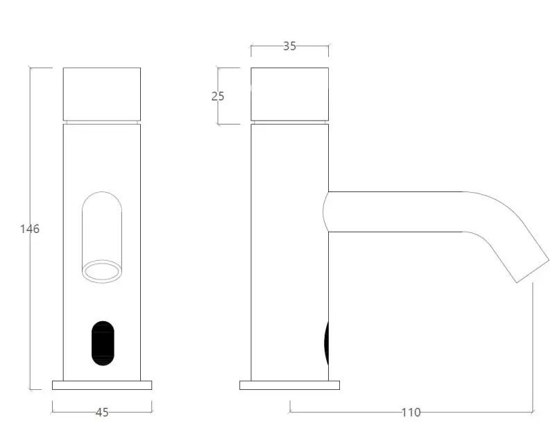 Waterevolution Flow elektronische wastafelkraan infrarood op 230volt mat zwart T110EEPR