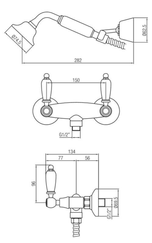 PB klassieke kraan opbouw douchekraanset met witte hendels inclusief handdouche Chroom 1208854472