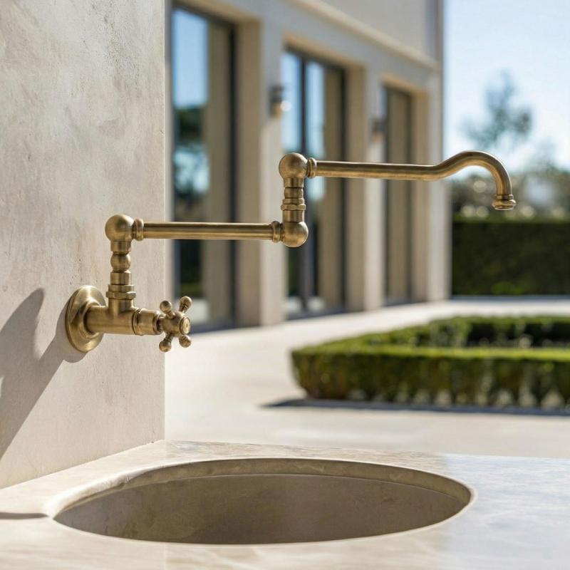 PB classic built-in wall fountain faucet with cold water star knob and long swivel spout bronze 1208855722