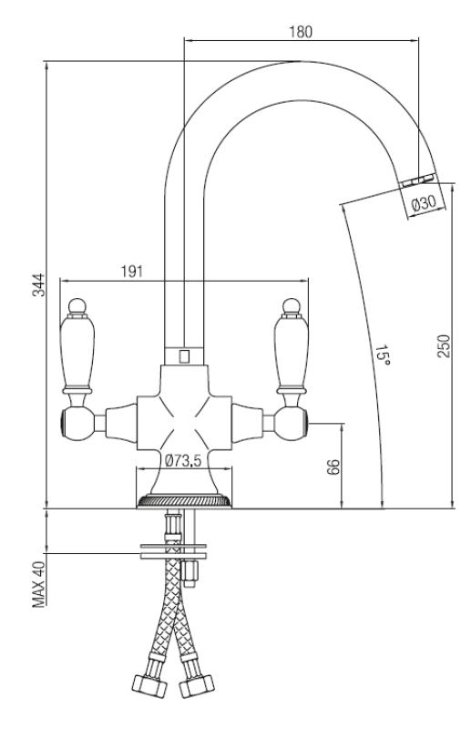 PB klassieke keukenkraan met Witte hendels RVS 1208910902