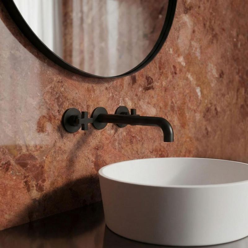 Waterevolution Cruz 3-Gats inbouw wastafelkraan mat zwart 19cm uitloop 1208916572