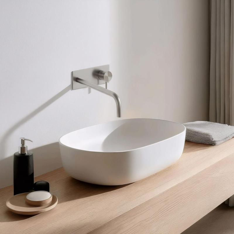 Waterevolution Flow built-in washbasin faucet with cover plate, fully stainless steel with 25 cm spout T1161BIE-25