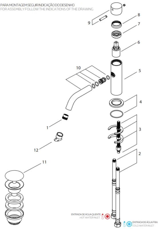 Waterevolution Flow lage wastafelkraan incl. click plug geborsteld messing  T110LE