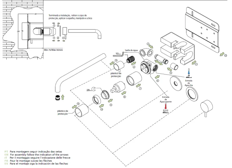 Waterevolution Flow Inbouw Wastafelkraan PVD Geborsteld Koper met uitloop 21 cm T116BCPE-21