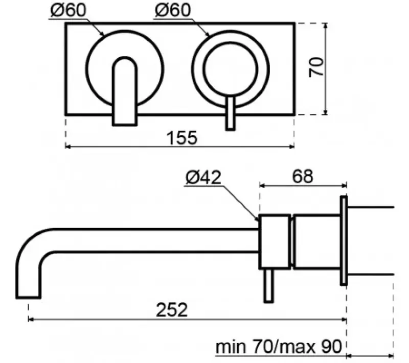 Waterevolution Flow inbouw wastafelkraan met afdekplaat Geborsteld Messing met uitloop 21cm T1161LE-21