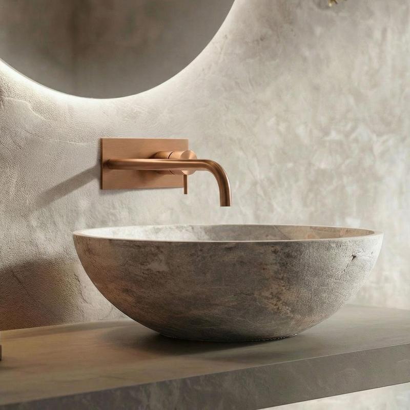 Waterevolution Flow built-in washbasin faucet with cover plate PVD Brushed Copper with spout 21cm T1161CPE-21