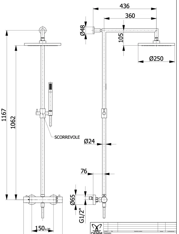 DEMM Shower douchecombinatie thermostaat met regendouche mat zwart 1208946968