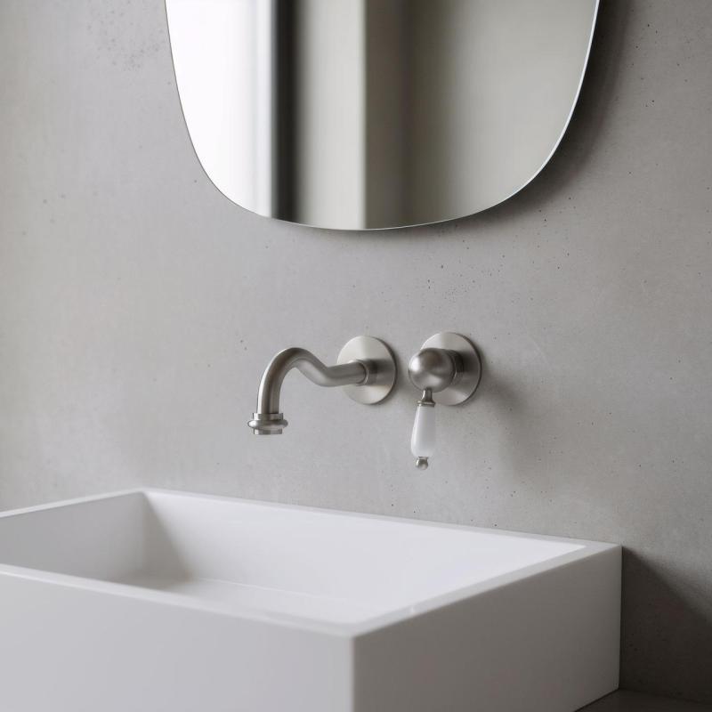 PB nostalgische inbouw wastafelmengkraan Vintage uitloop 21cm RVS