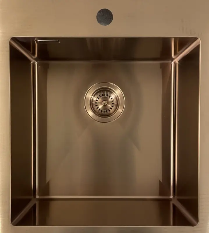 Ausmann Weser RVS spoelbak koper kleur PVD Copper 45x51 met kraangat onderbouw vlakbouw en opbouw 080945