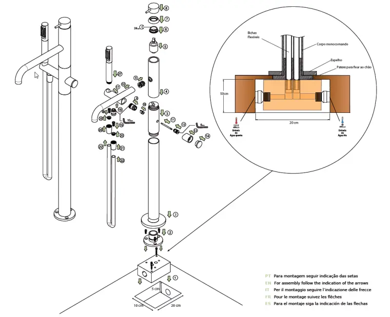 Waterevolution Flow vrijstaande badkraan met handdouche chroom T13301
