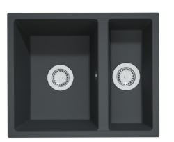 GraniteMy Bremen 1,5 granieten spoelbak omkeerbaar zwart opbouw onderbouw en vlakbouw met RVS PLUG 1208953203