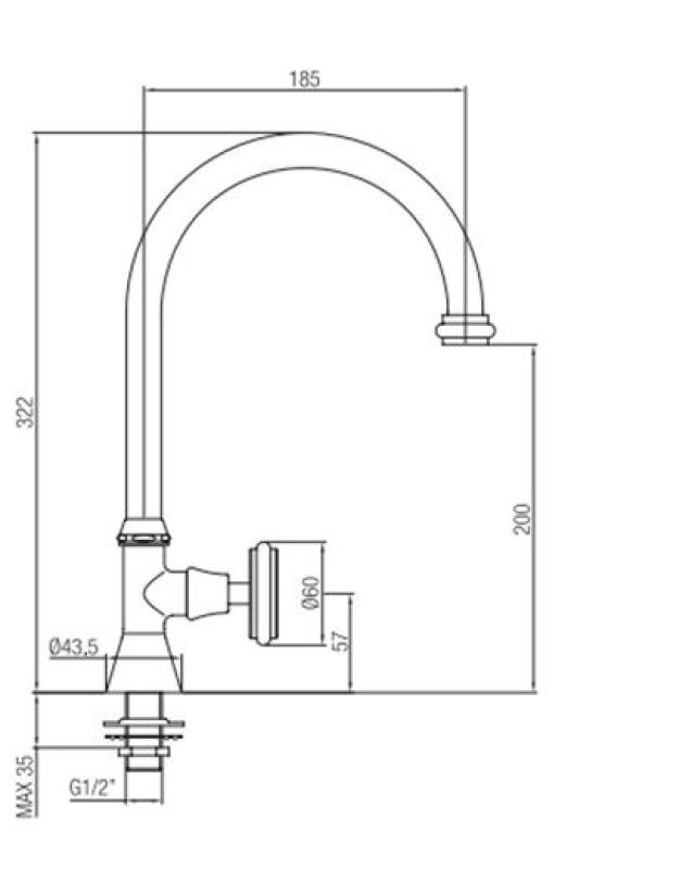 PB klassieke fonteinkraan met sterknop koud water met hoge ronde uitloop RVS 1208953276