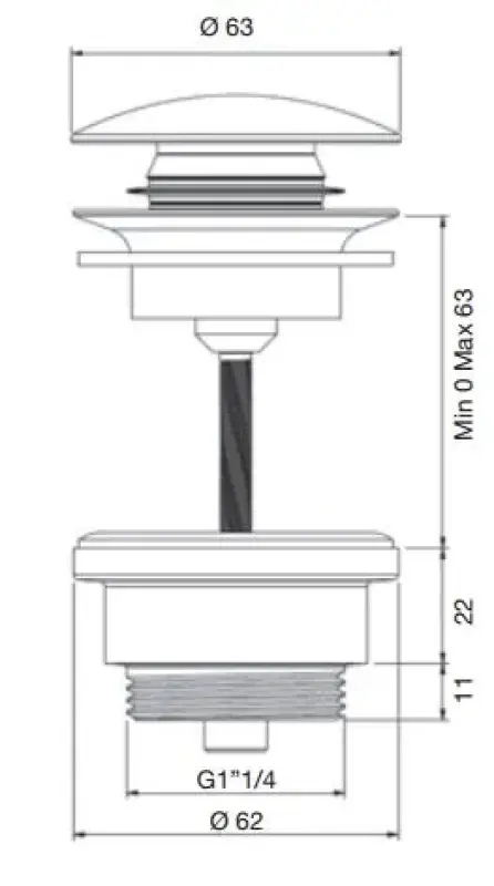PB Unix wastafelplug 1 1/4 afsluitbaar push up click clack RVS 1208953285