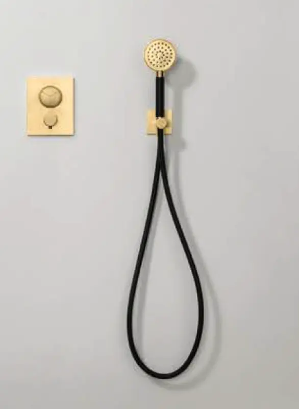 SB Rubinetterie Universale handdoucheset met slang en ophanghaak geborsteld messing goud PVD 1208953551