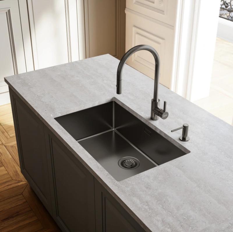 Franke Keukenkraan Eos Neo met uitloop uittrekbare sproeikop pvd gun metal 115.0628.256