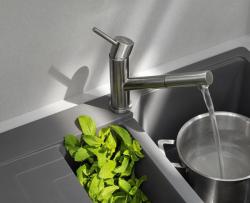 Franke Orbit massief rvs lage Keukenkraan met uittrekbare uitloop inox 115.0569.461