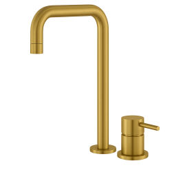 Waterevolution Flow 2-gats wastafelkraan Hoge uitloop 222 geborsteld messing T122HLE