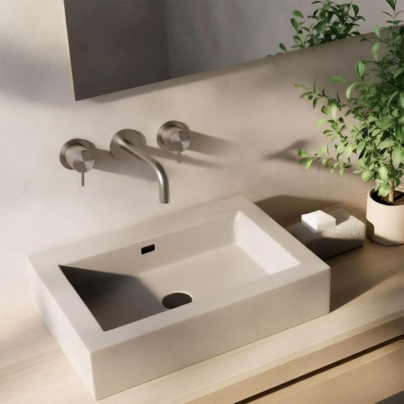 Waterevolution Flow 3-gats Inbouw Wastafelkraan Volledig RVS met uitloop 10 cm T1163FIE-10
