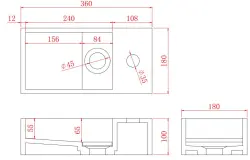 Solid-S Fontein solid surface mat zwart B36xD18xH10 cm met cover model rechts met kraangat 1208954163