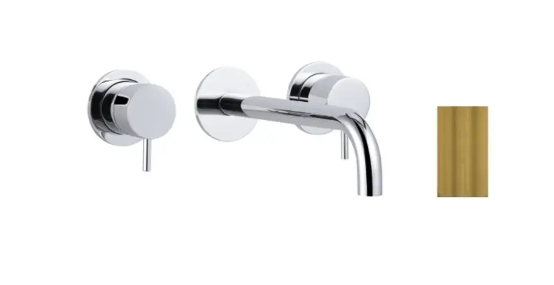 Waterevolution Flow 3-gats Inbouw Wastafelkraan Geborsteld Messing met uitloop 21 cm T1163FLE-21