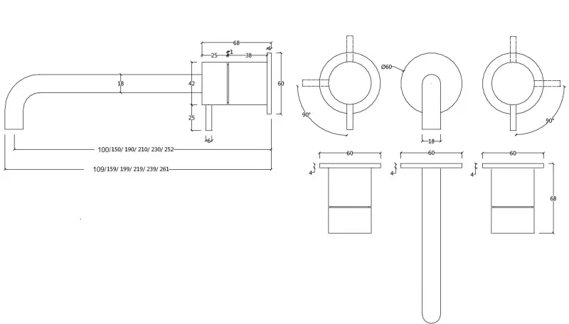 Waterevolution Flow 3-gats Inbouw Wastafelkraan PVD Koper met uitloop 15 cm T1163FCPE-15