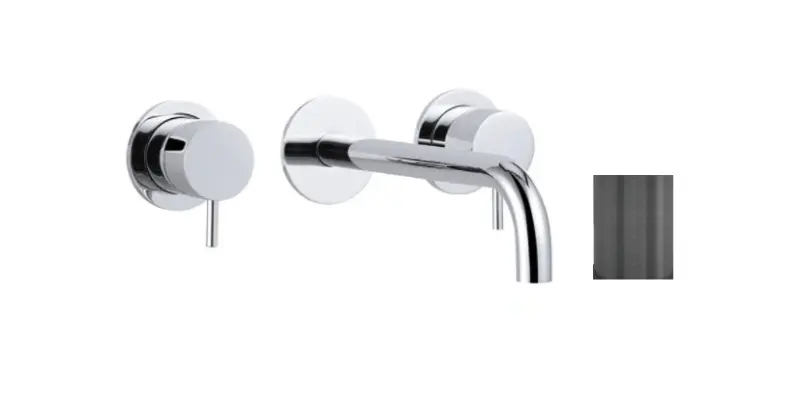 Waterevolution Flow 3-gats Inbouw Wastafelkraan PVD Gun metal met uitloop 15 cm T1163FGME-15