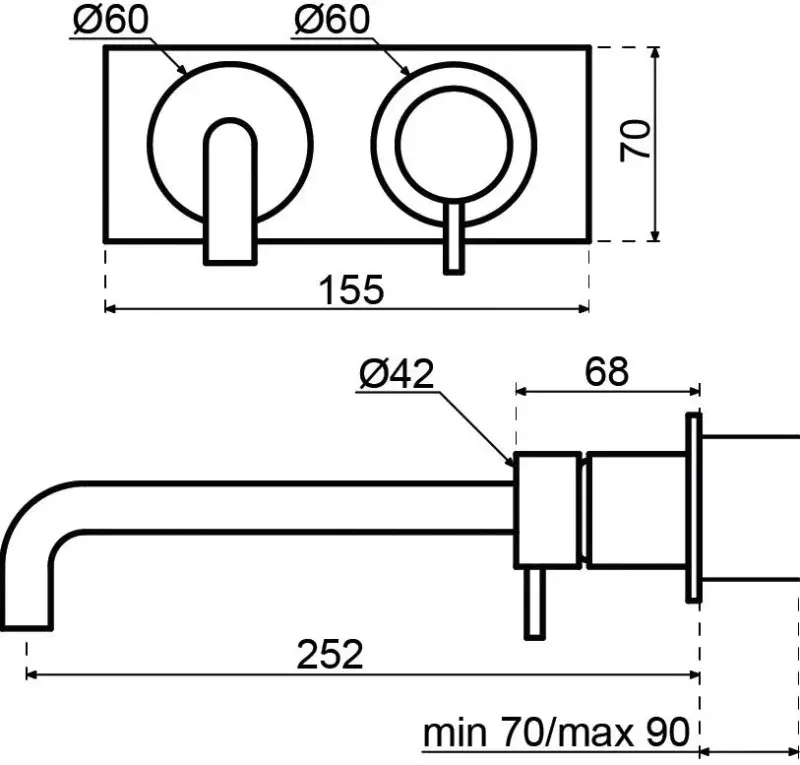Waterevolution Flow inbouw wastafelkraan met afdekplaat volledig RVS met uitloop 15cm T1161BIE-15