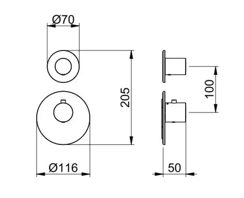 SB AESTHETICS Round Inbouw thermostaatkraan met 1 uitgang / stopkraan mat zwart 1208954898