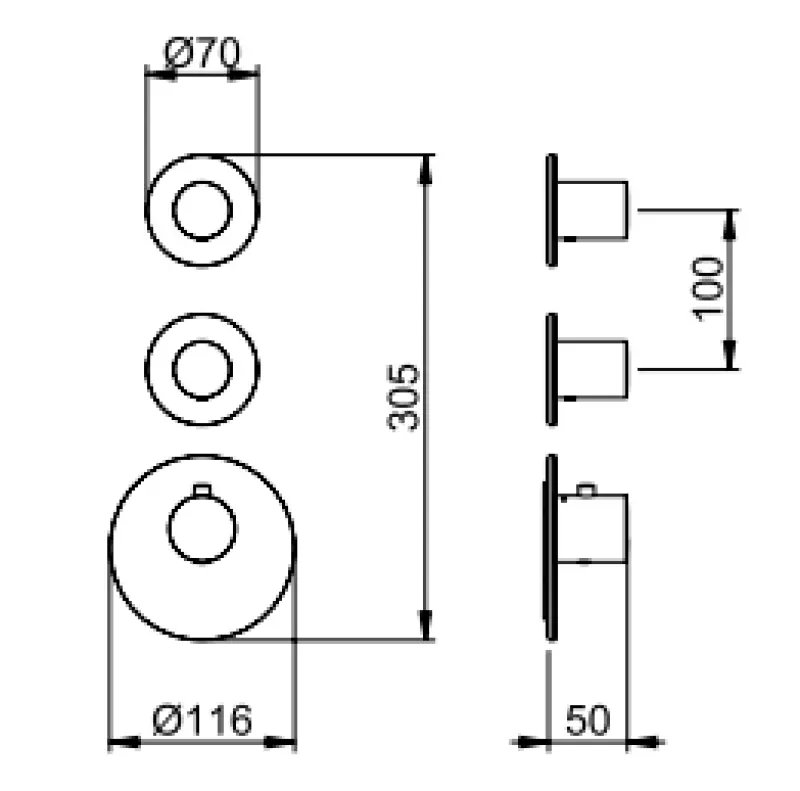 SB AESTHETICS Round Inbouw thermostaatkraan met 2 uitgangen / 2 x stopkraan mat zwart 1208954947