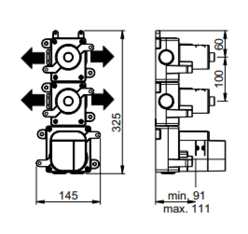 SB AESTHETICS Round Inbouw thermostaatkraan met 4 uitgangen/ 2x stop-omstelkraan mat zwart1208954961