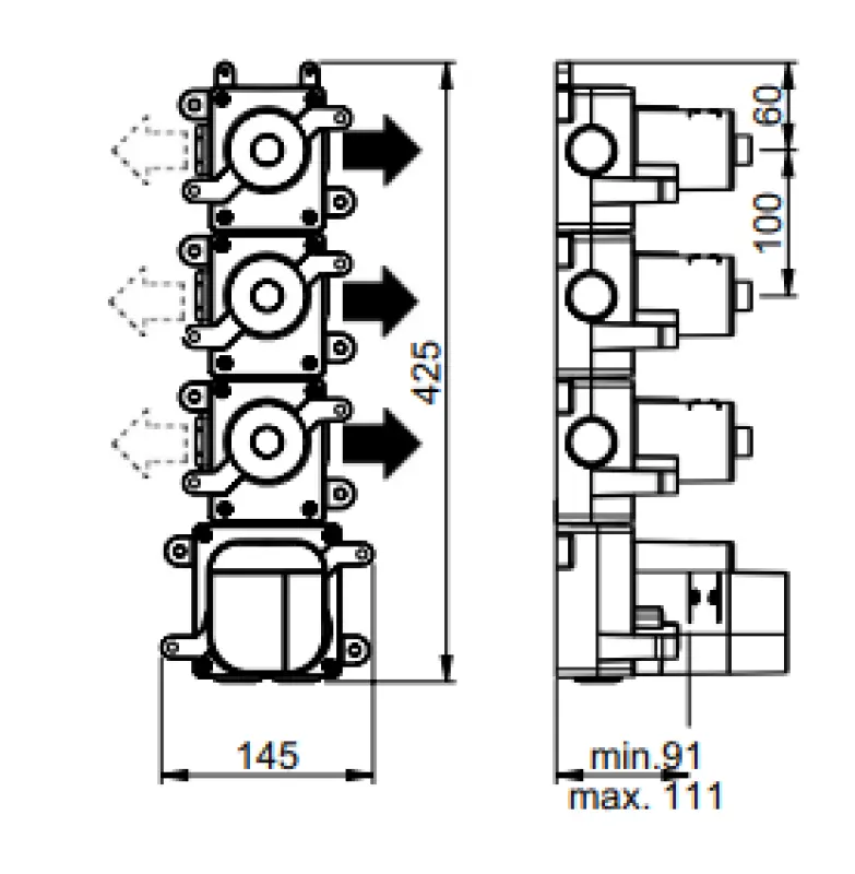 SB AESTHETICS Round Inbouw thermostaatkraan met 3 uitgangen/ 3x stopkraan mat zwart11208954969