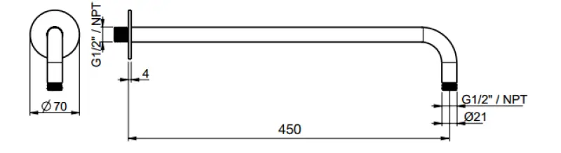 SB Round 316 muur douche arm rond 45 cm  PVD koper 1208955312